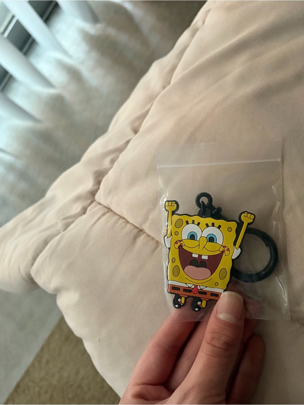 NEW SpongeBob Squarepants Yellow Rubber Keychain Accessory with Black Ring